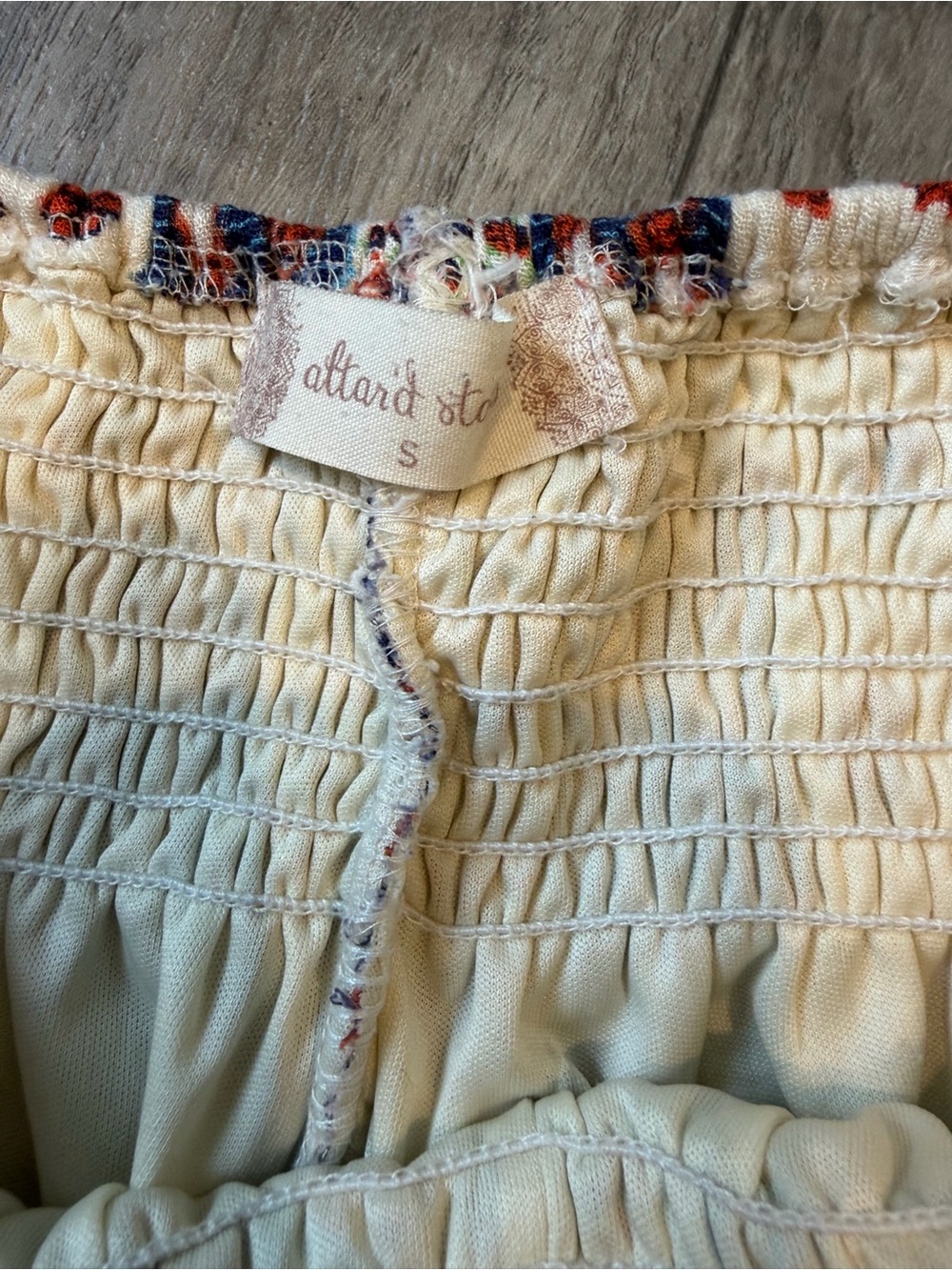 Altar'd State Cream Shorts with Navy and Orange Border Print - Picture 3 of 3